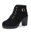 Leopard Print Ankle Square Heel Suede Lace-up Zip Boots