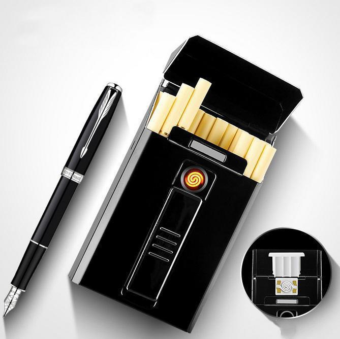 Ten conventional thin cigarette rechargeable cigarette case