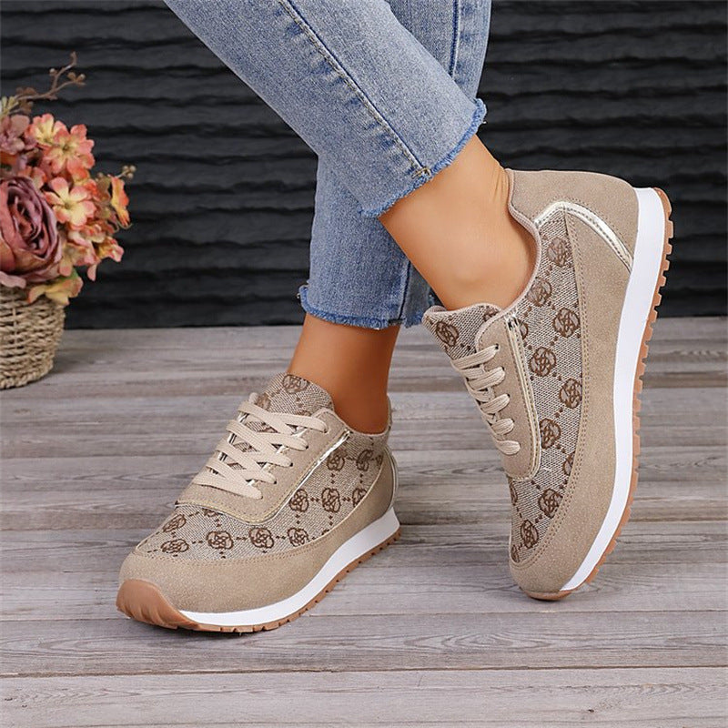 Flower Print Lace-up Sneakers Casual