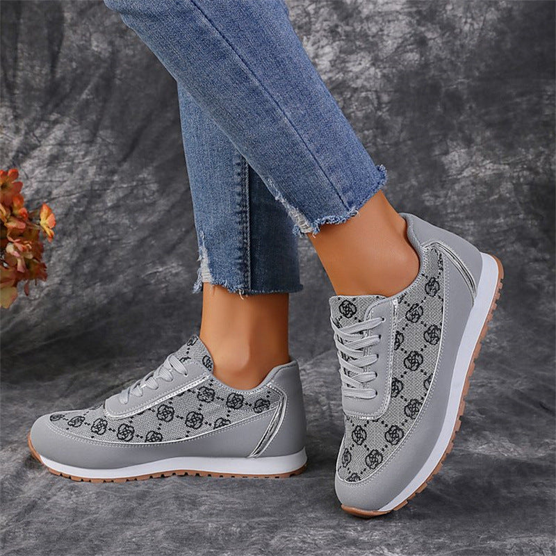 Flower Print Lace-up Sneakers Casual
