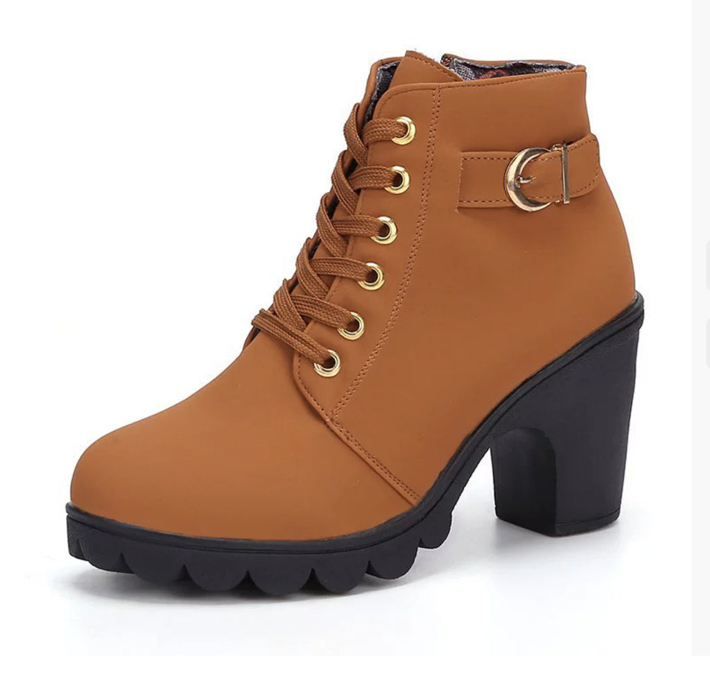 Leopard Print Ankle Square Heel Suede Lace-up Zip Boots