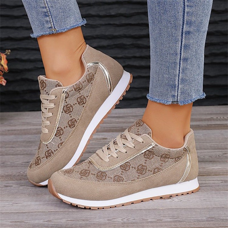 Flower Print Lace-up Sneakers Casual