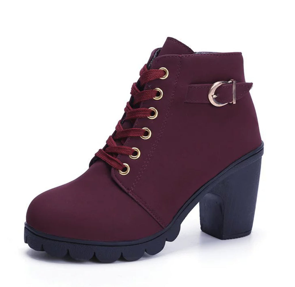 Leopard Print Ankle Square Heel Suede Lace-up Zip Boots