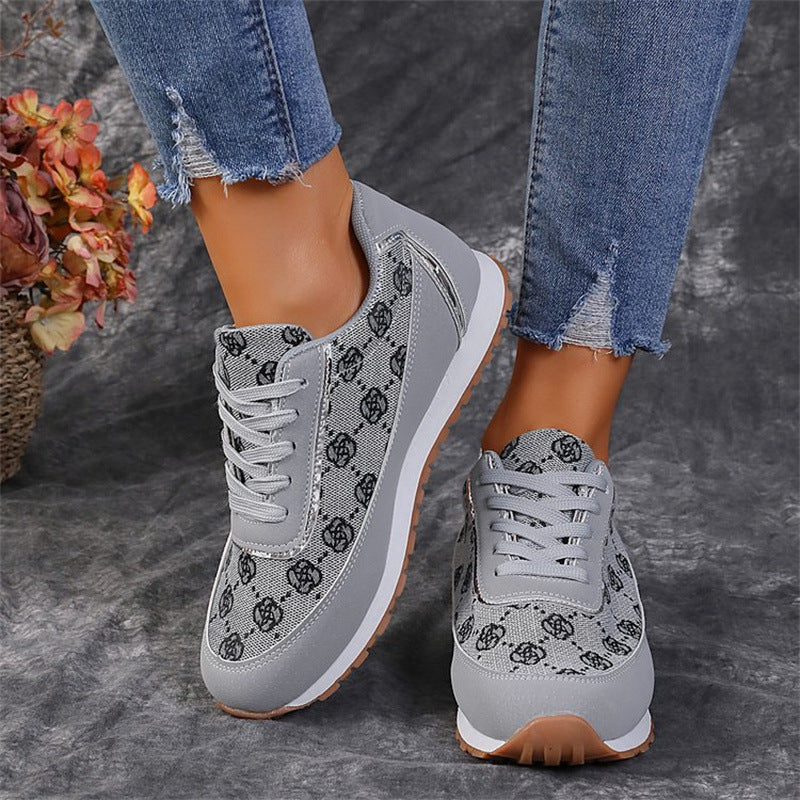 Flower Print Lace-up Sneakers Casual